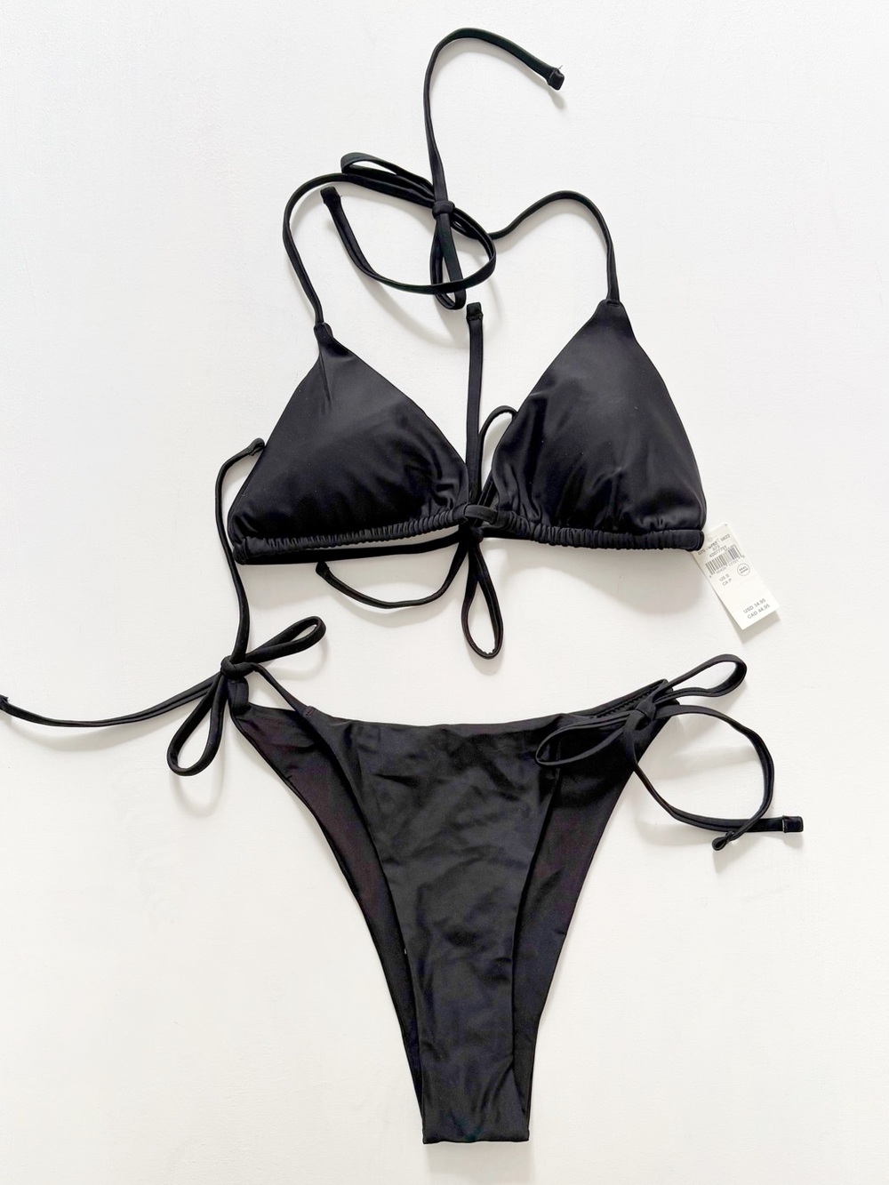 NWT Aerie Black Triangle Tie-Side String Bikini Set Size Small